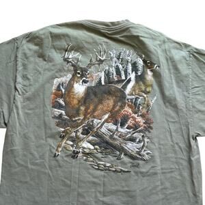 Al Agnew Green Whitetail Deer Buck Short Sleeve Graphic Pocket T-Shirt Men’s XL
